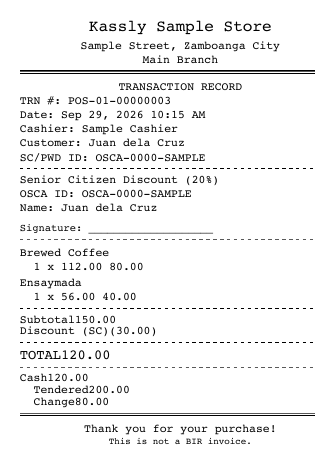 Sample Senior citizen receipt (PDF) from a test store